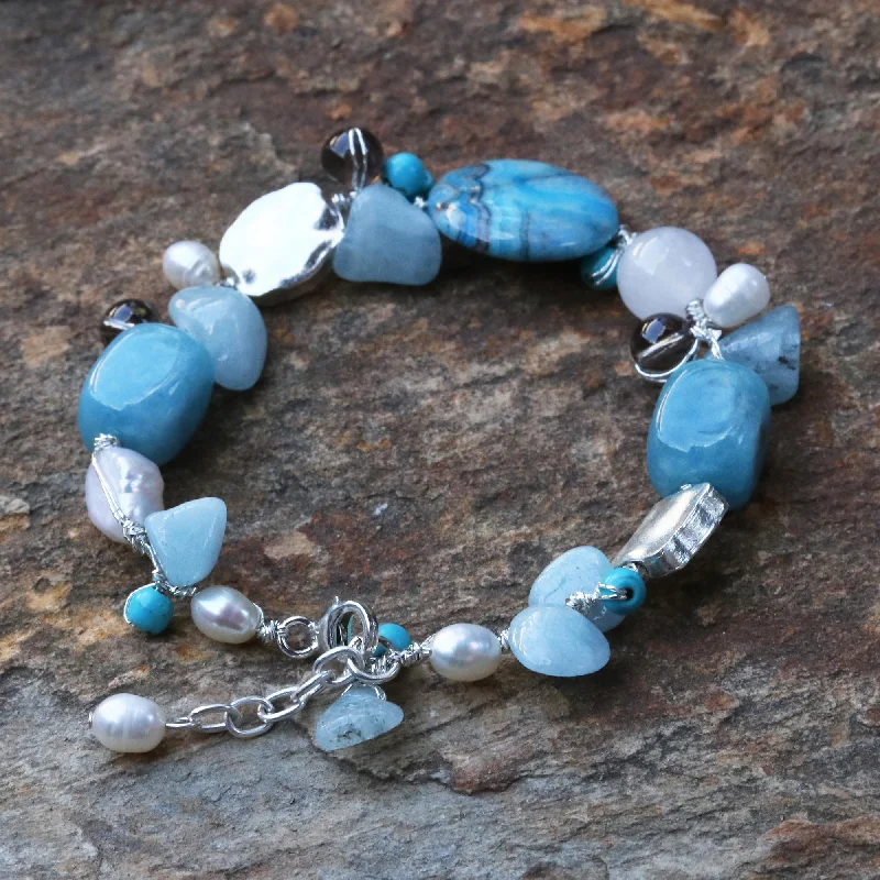 women’s engraved bangles -Blue Islands Beaded Bracelet