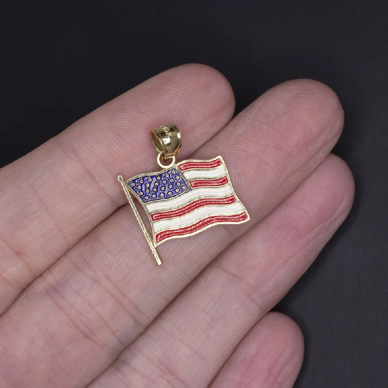 women’s cocktail rings -SOLID 10k YELLOW GOLD ENAMEL FLAG PENDANT PATRIOTIC GIFT NECKLACE CHARM USA