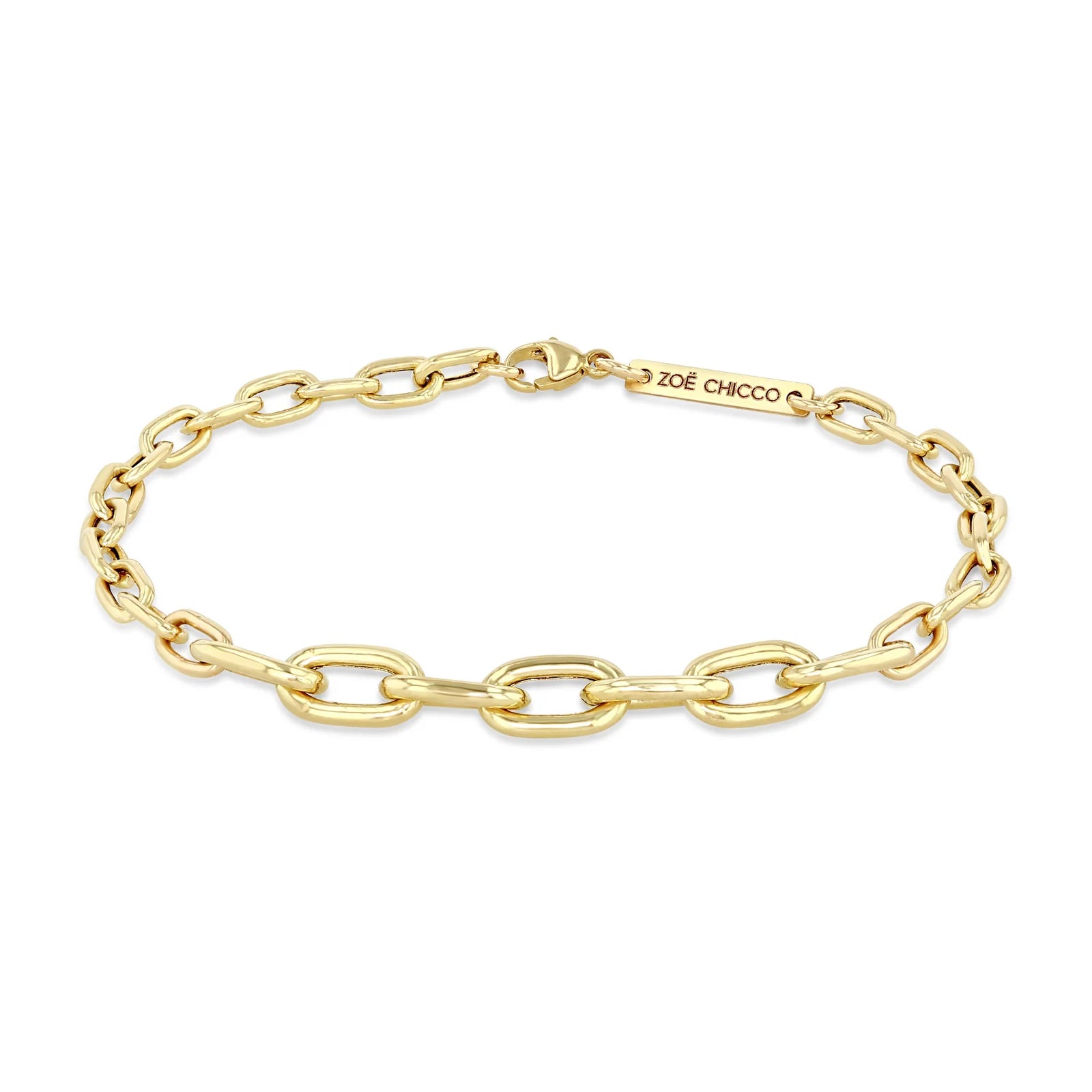 sterling silver bangles for women -Zoe Chicco 14k Mixed Medium & XL Square Oval Link Chain Bracelet