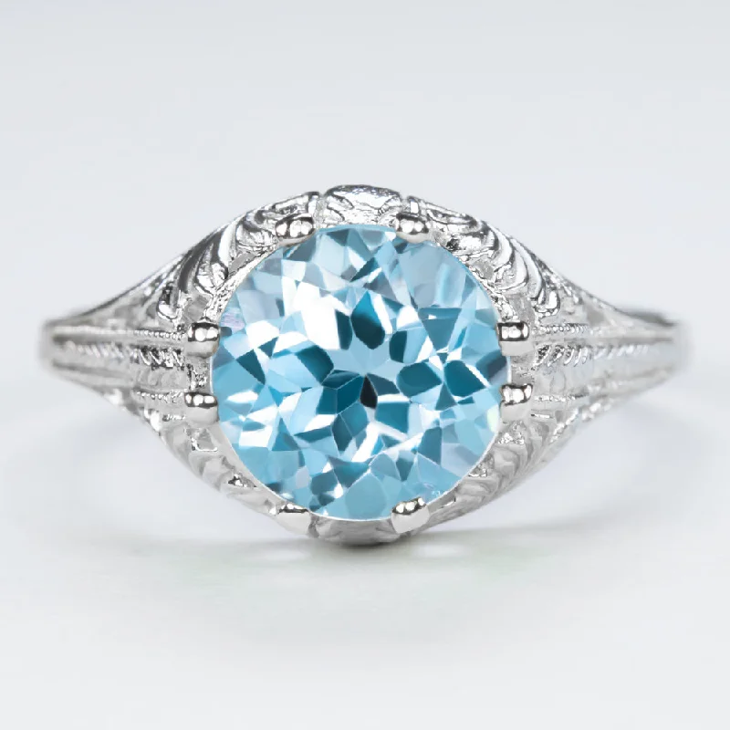 women’s classic gold rings -LONDON BLUE TOPAZ STERLING SILVER RING VINTAGE STYLE SOLITAIRE FILIGREE ART DECO