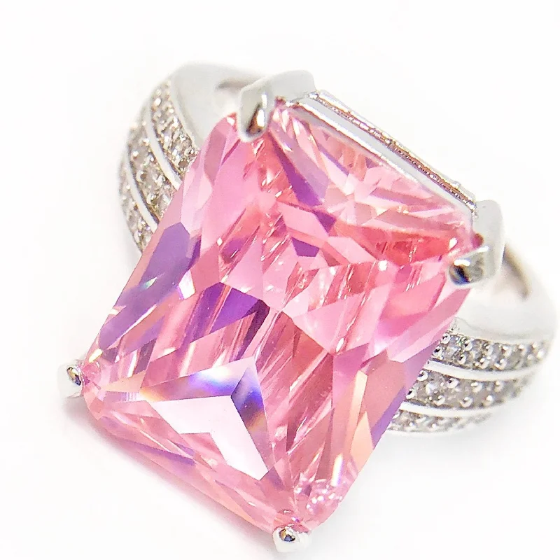 women’s friendship necklaces -Blush Radiant Emerald Cut Zirconia White Gold Cocktail Ring