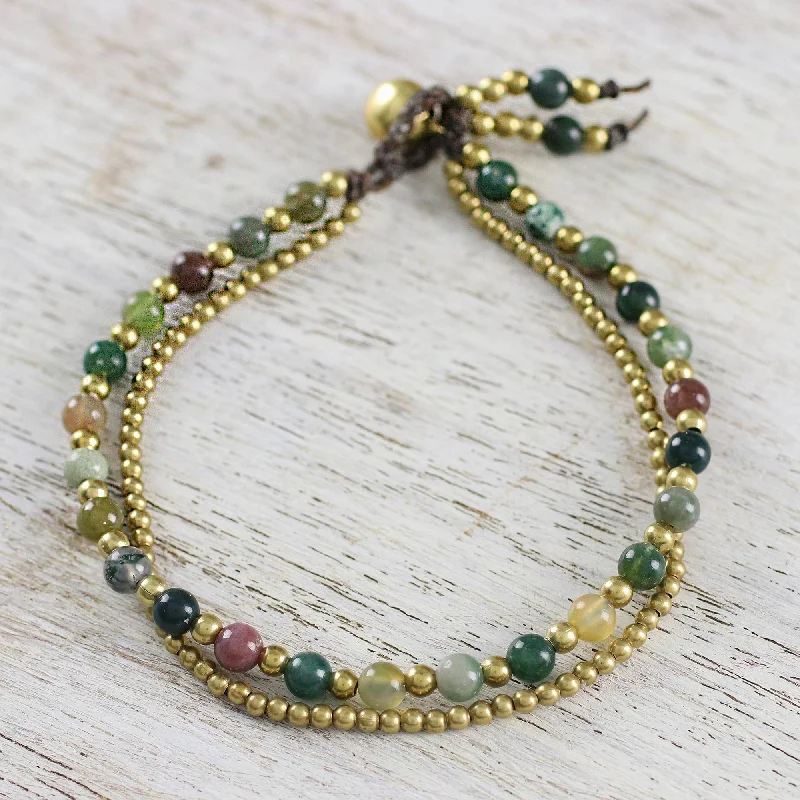 women’s chunky bracelets -Dazzling Green Red Harmony Jasper & Brass Beaded Bracelet