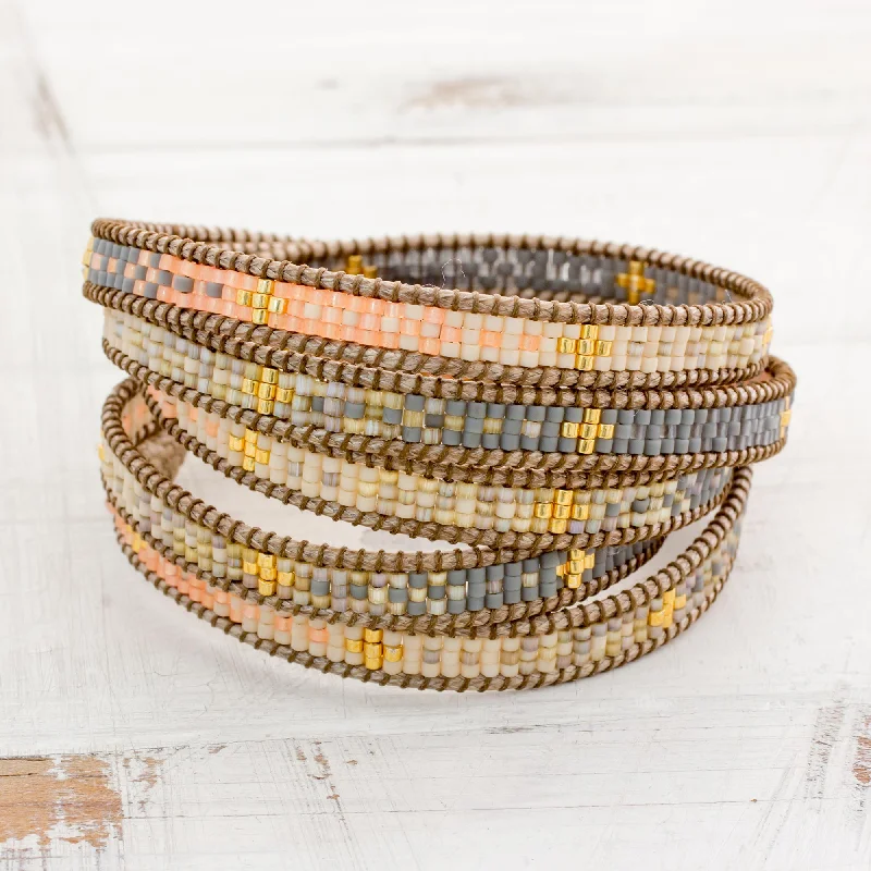 trendy cuff bracelets for women -Cerro de la Cruz in Grey Glass Bead Bracelet