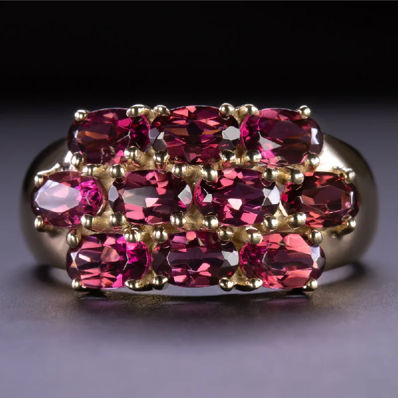 women’s custom engraved rings -RHODOLITE GARNET COCKTAIL RING NATURAL PINK WIDE BAND 14k YELLOW GOLD 2.5 CARAT