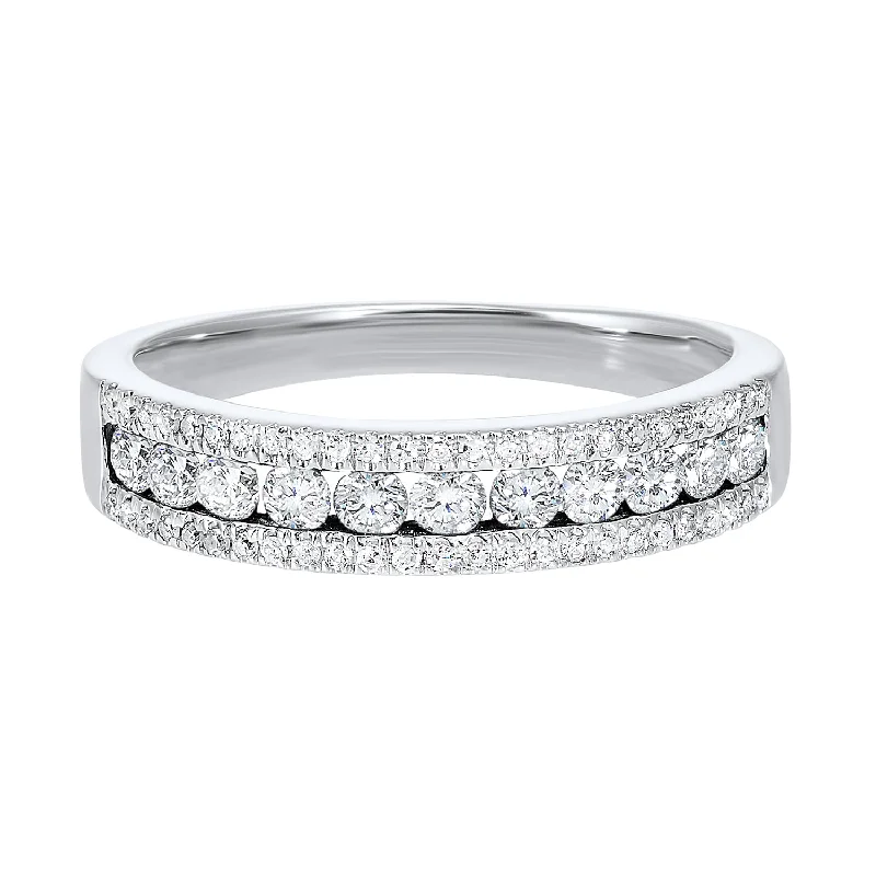 women’s custom engagement ring sets -Triple Row Diamond Band in White Gold- 0.50 twt.