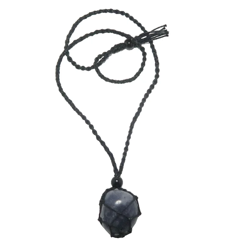 women’s gemstone pendant necklaces -Iolite Necklace Visions of Money Stone in Macrame