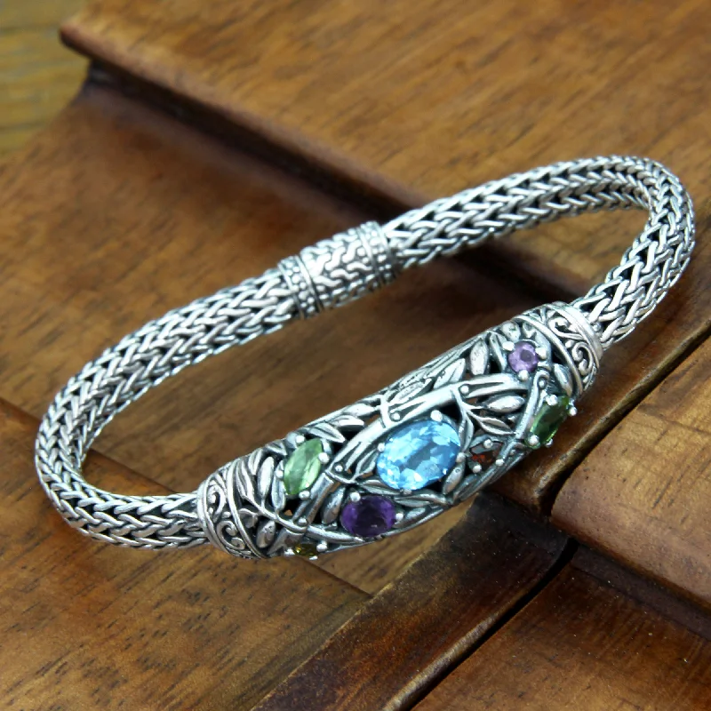 designer charm bracelets for women -Bamboo Blossoms Blue topaz and peridot braided bracelet