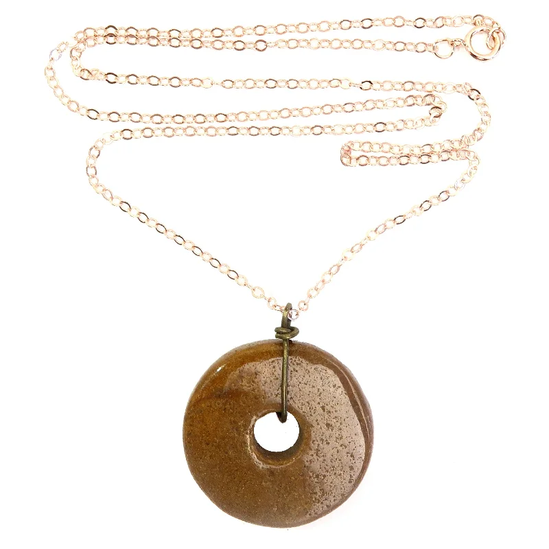 women’s diamond chokers -Brown Jasper Necklace Donut 14-Karat Rose Gold