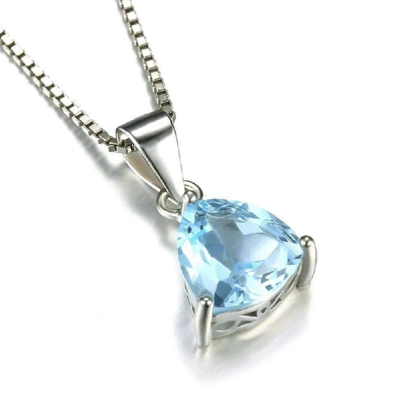 women’s trendy necklaces -Ice Blue Genuine Topaz Trillion Cut 2.2CT IOBI Precious Gems Pendant Necklace