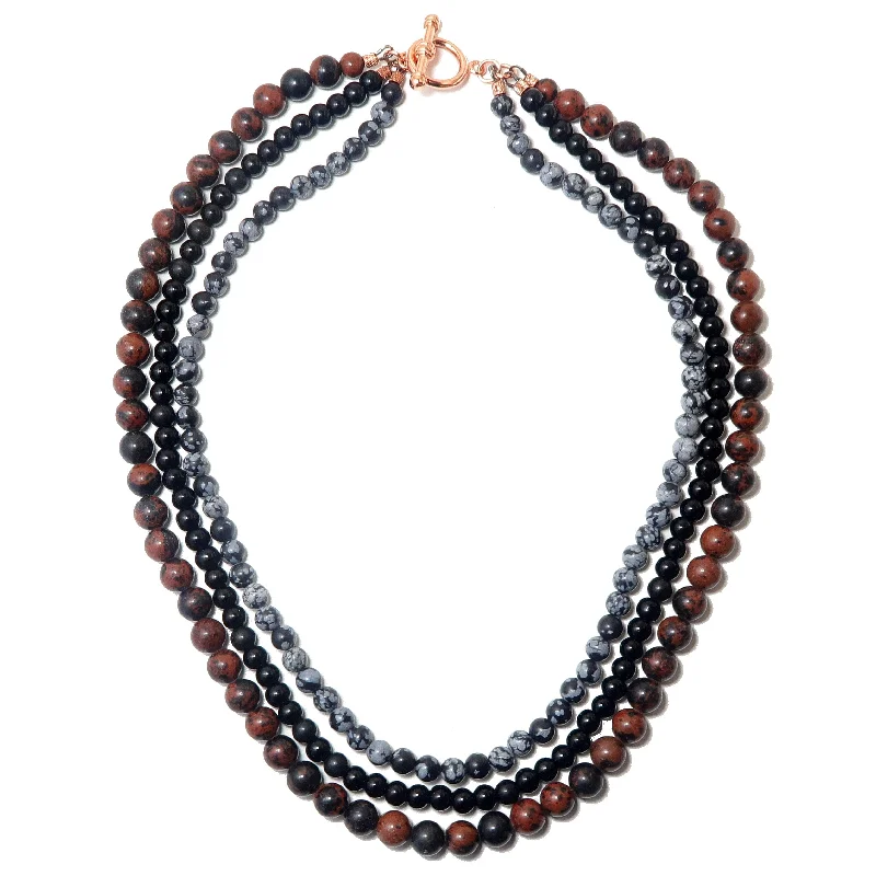 women’s simple necklaces -Obsidian Necklace 3-Layer Snowflake Mahogany Black