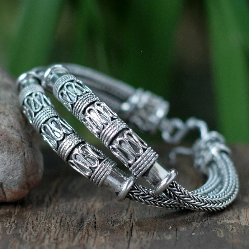 bohemian bangles for women -Distinction Silver Braided Bracelet