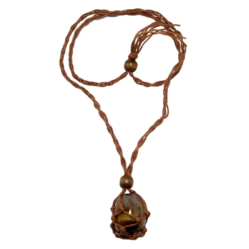 women’s cross necklaces -Tigers Eye Necklace Golden Guardian Safety Net Macrame