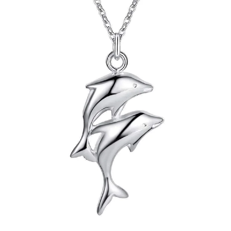 women’s choker necklaces -Double Dolphin Silver Necklace for Women