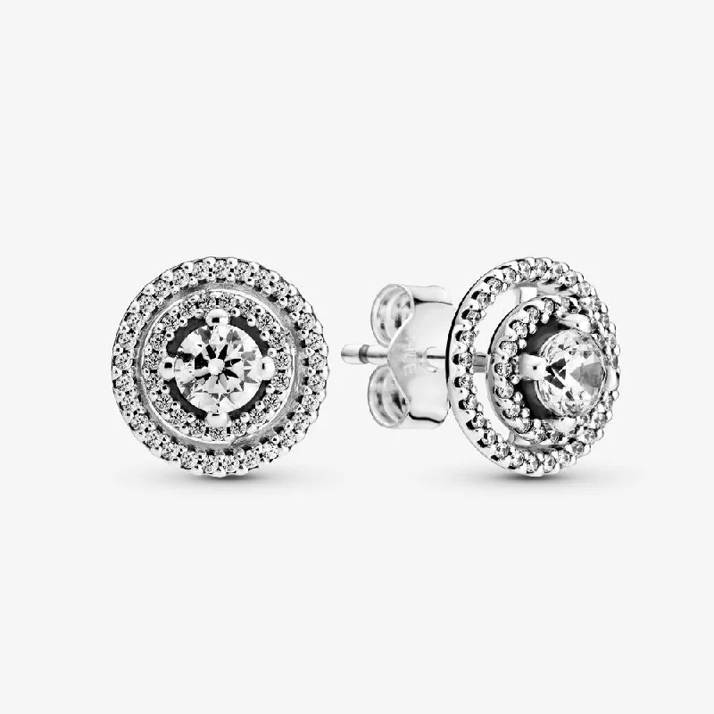 women’s birthstone earrings -Sparkling Double Halo Stud Earrings