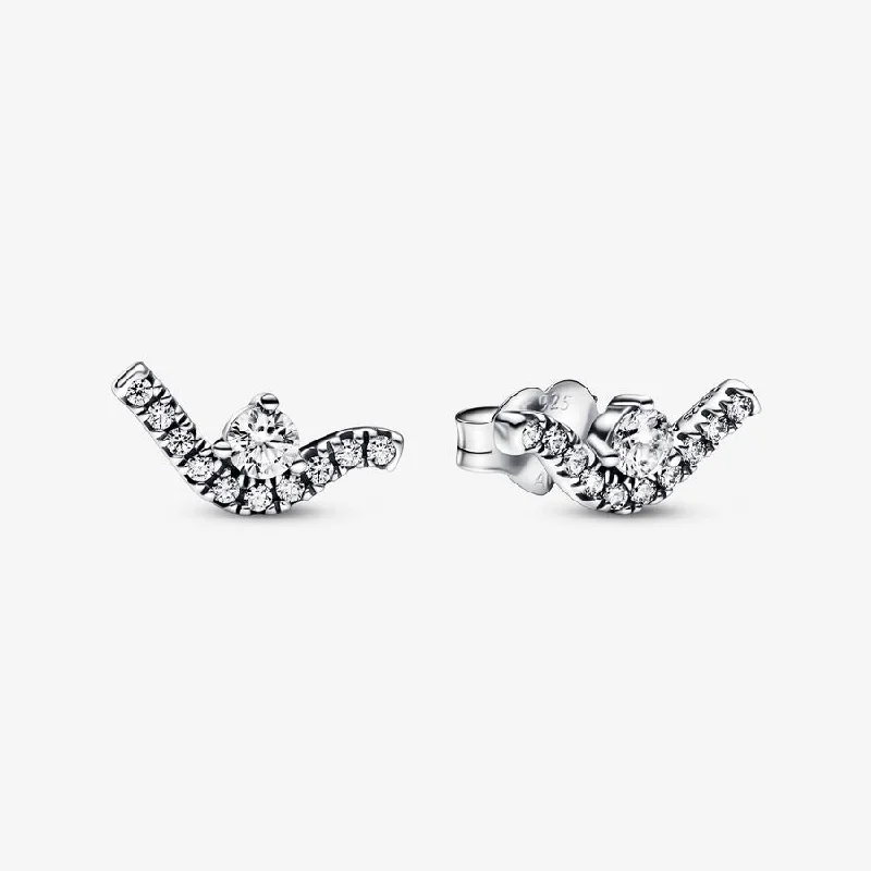 women’s luxurious diamond earrings -Sparkling Wave Stud Earrings