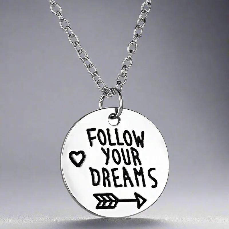 personalized necklaces for women -Follow Your Dreams Inspirational Stamped Charm Necklace for Women or Teen