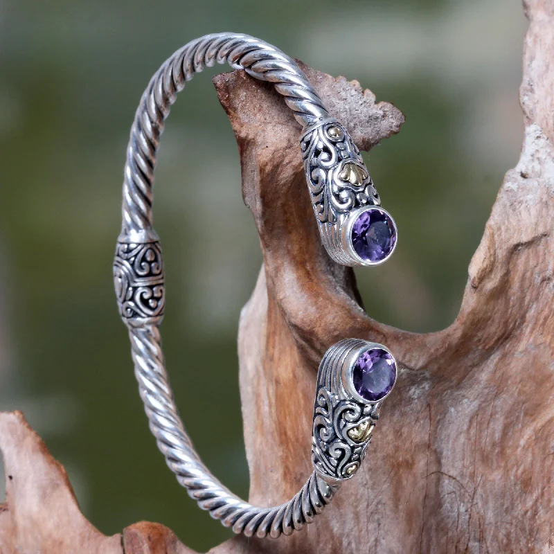 women’s friendship bracelets -Sterling Silver & Amethyst Bangle Bracelet