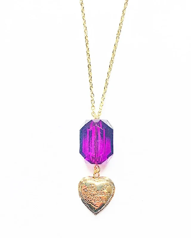 women’s rose gold necklaces -Plum Purple & Gold Heart Locket Necklace