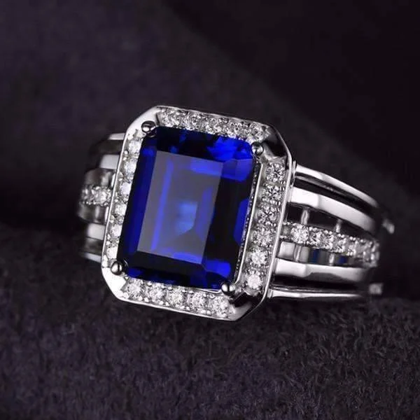 women’s butterfly necklaces -Reginald 4.3CT Emerald Cut Swiss Blue Sapphire IOBI Precious Gems Ring for Women or Men