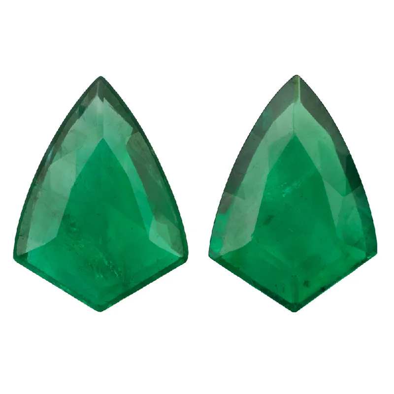 boho rings for women -3.5ct NATURAL EMERALD PAIR STUD EARRINGS SHIELD SHAPE CUT LOOSE MATCHING PAIR