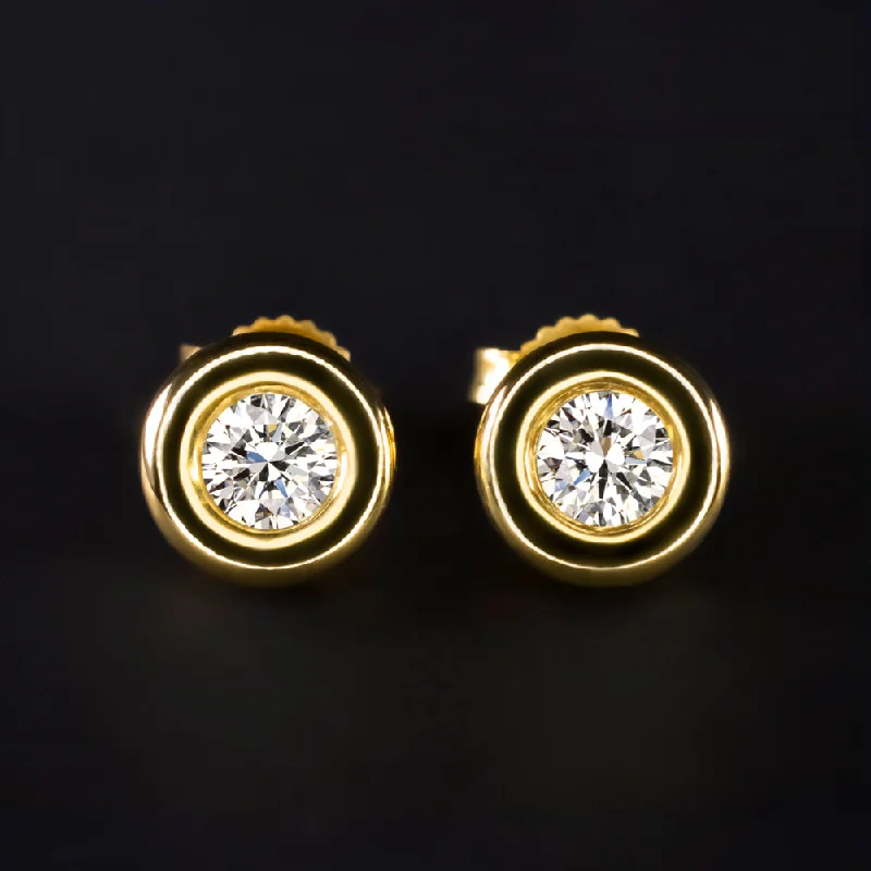 women’s statement rings -IDEAL CUT DIAMOND SCOTT KAY STUD EARRINGS 18k YELLOW GOLD 1/3 CARAT ROUND BEZEL