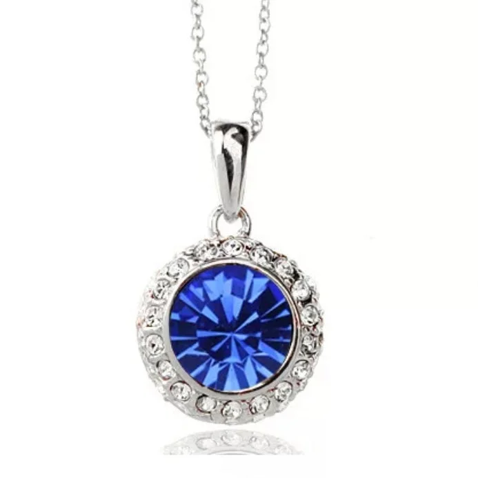 women’s oval stone necklaces -Sapphire Blue On White Gold Bezel Set Necklace Pendant