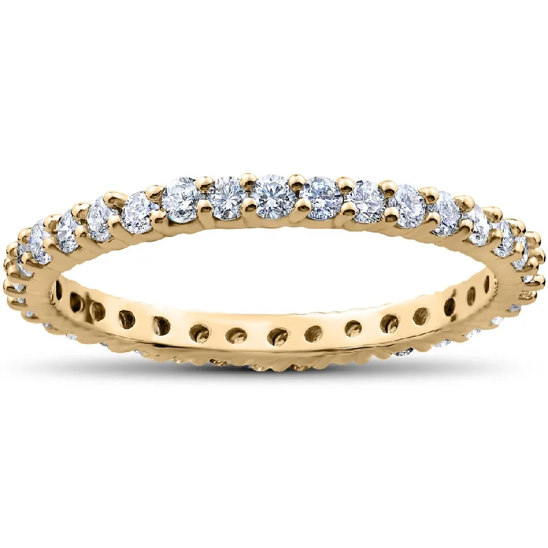 women’s vintage-style engagement rings -18k Yellow Gold 1ct TDW Diamond Eternity Ring Stackable Womens Band