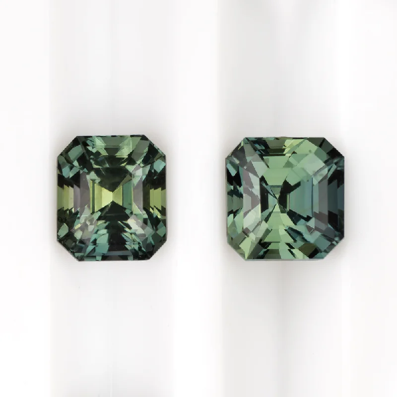 women’s gold engagement rings -2.19c TEAL SAPPHIRE STUD EARRINGS ASSCHER CUT MATCHING PAIR LOOSE BLUE GREEN 2ct