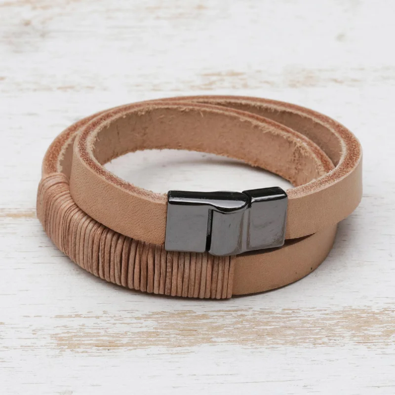 luxury cuff bangles for women -Carioca Chic Wrap Bracelet in Buff-Colored Leather