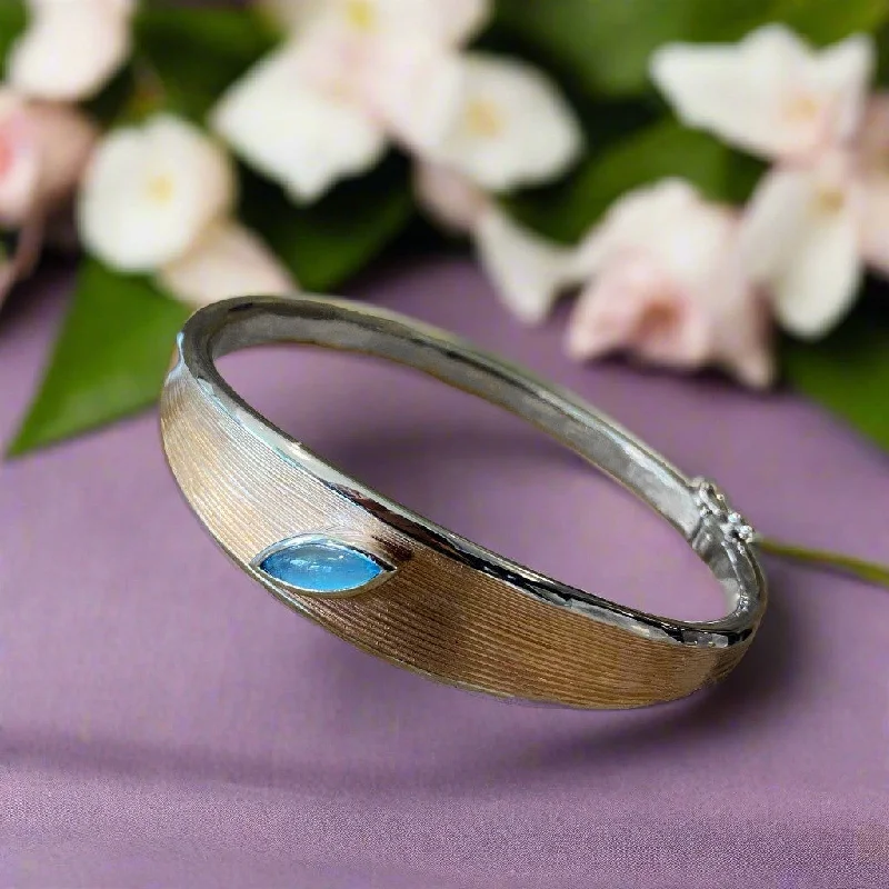 modern bangles for women -Two Tone Bangle with Blue Topaz Accent