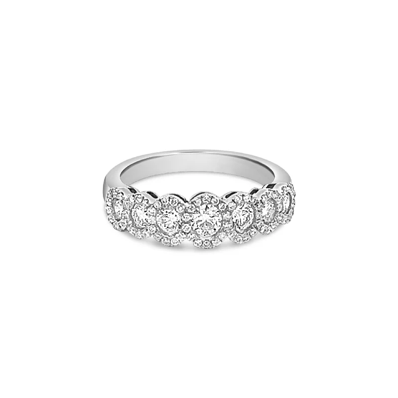 women’s romantic engagement rings -7 Stone Diamond Band with Halo