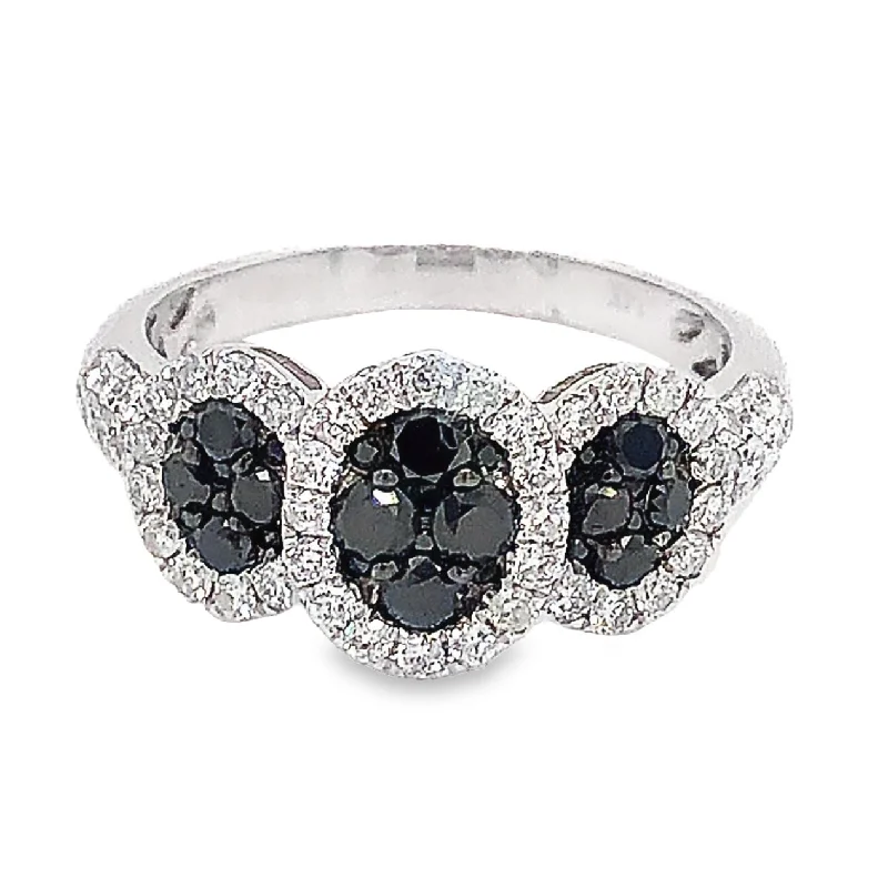 women’s sapphire engagement rings -Black Diamond Ring with 3 oval cluster