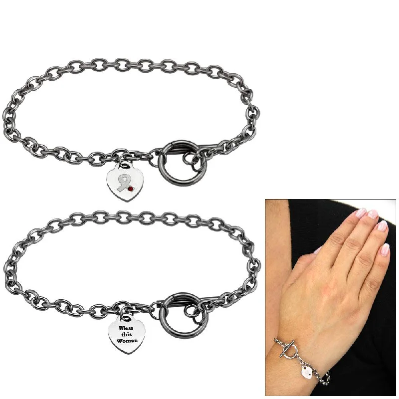 affordable bangles for women -Bless This Woman Diabetes Ribbon Heart Bracelet