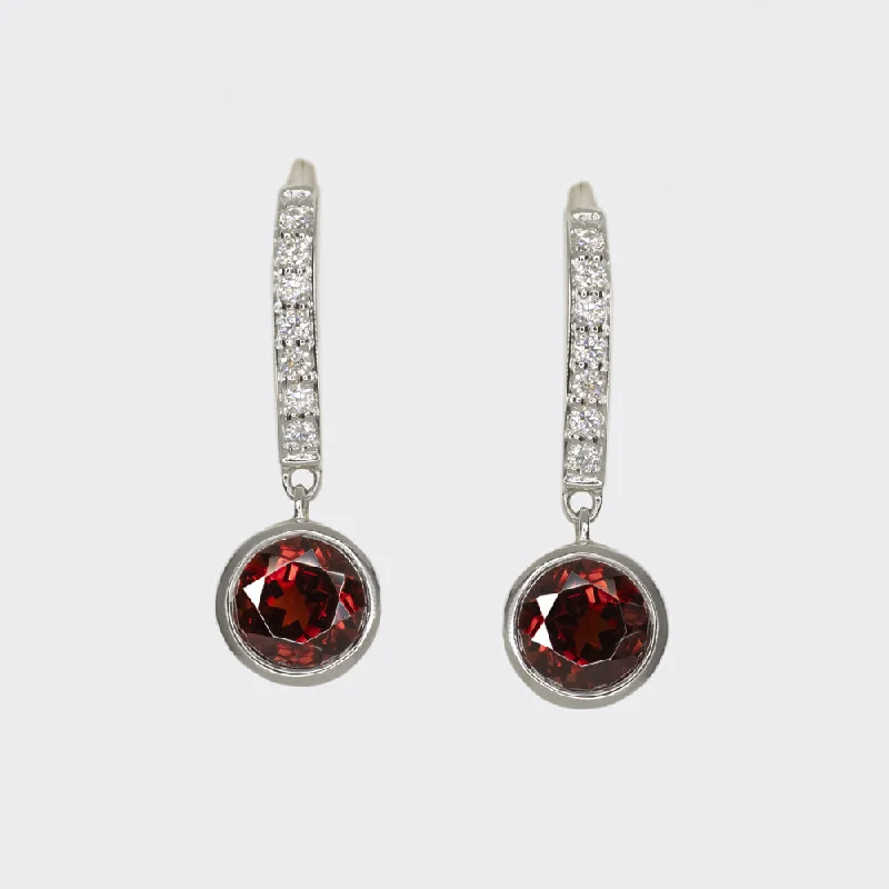 women’s gold promise rings -3.44ct GARNET DIAMOND DROP EARRINGS NATURAL RED 14k WHITE GOLD CLASSIC DANGLE