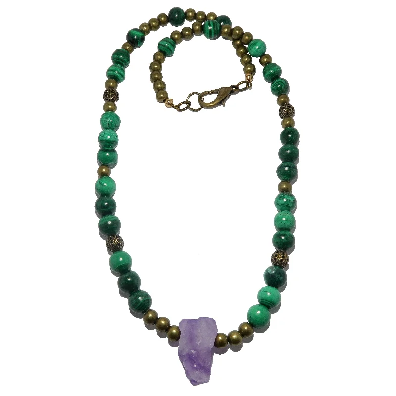 women’s unique pendant necklaces -Amethyst Necklace Age of Antiquity Malachite Crystals