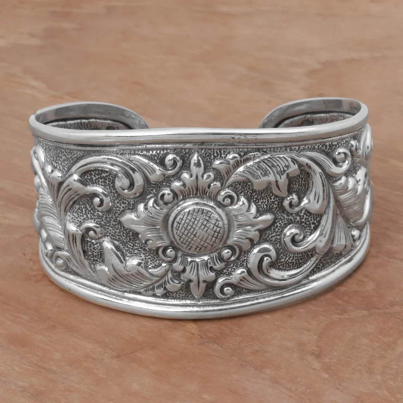 women’s cuff bracelets -Courageous Soul Floral Cuff Bracelet