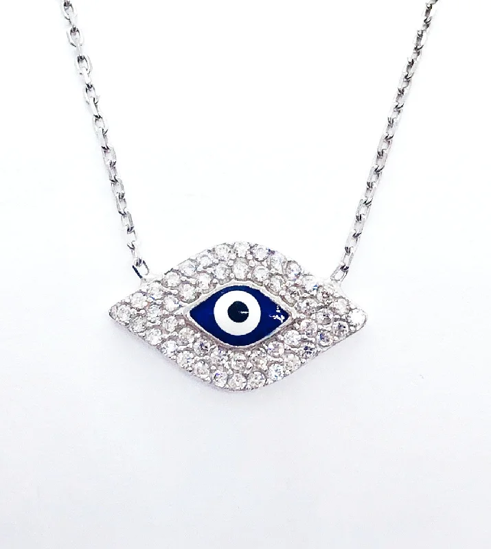 women’s multi-stone necklaces -Charming Blue Evil Eye CZ & Sterling Silver Necklace