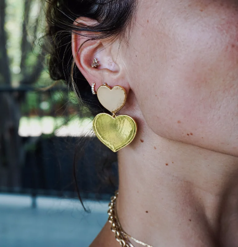 women’s geometric hoop earrings -Double Heart Earrings - Gold