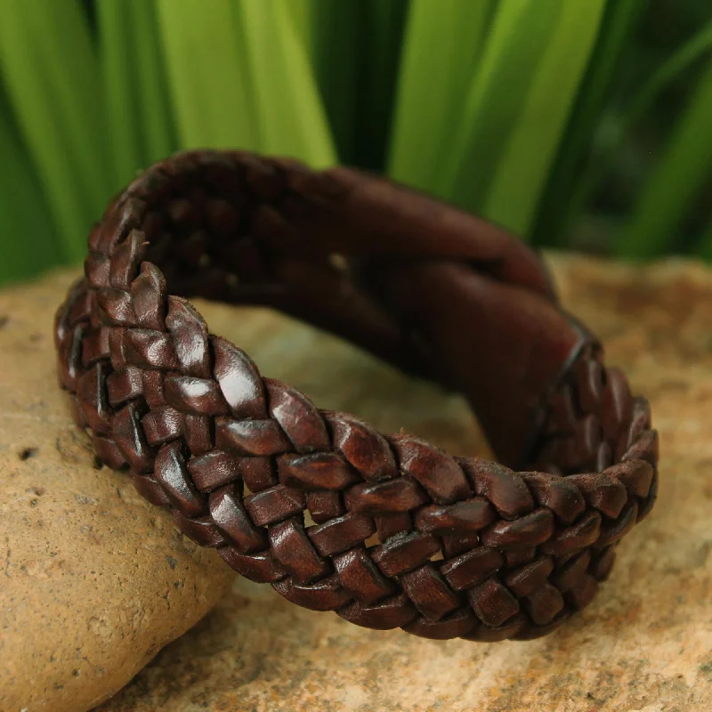 diamond bracelets for women -Bangkok Weave Men's Leather Bracelet