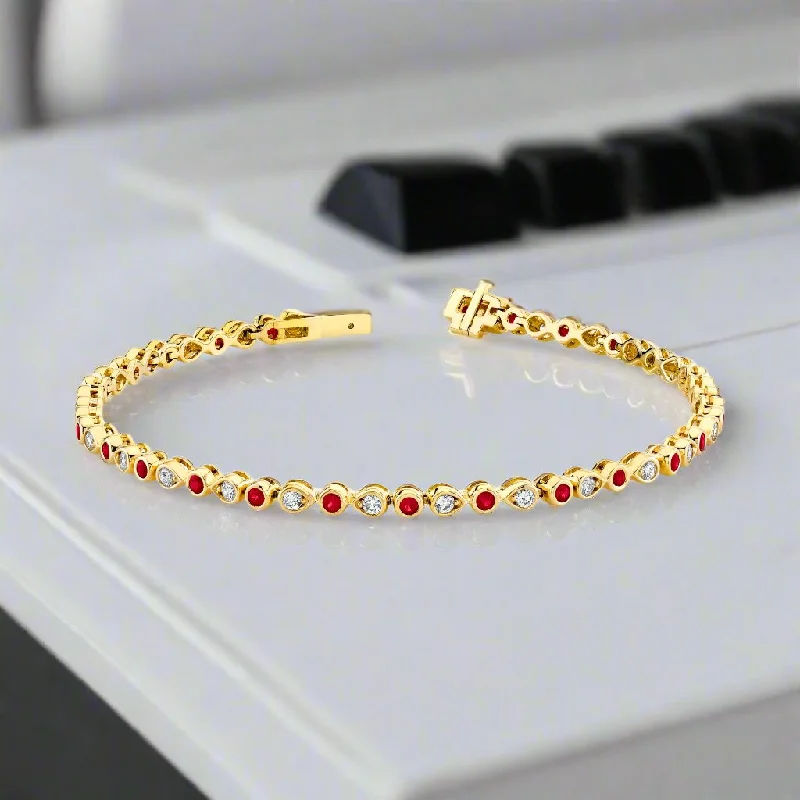 colorful bangles for women -Ruby and Diamond Tennis Bracelet  14ky