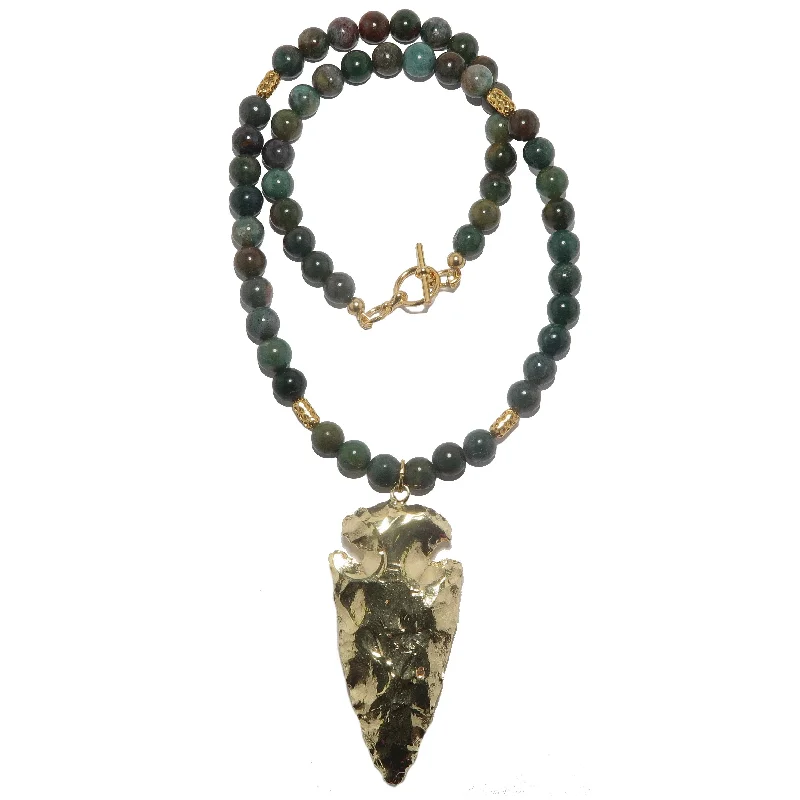 women’s chakra necklaces -Bloodstone Necklace Brave Soul Gold Arrowhead