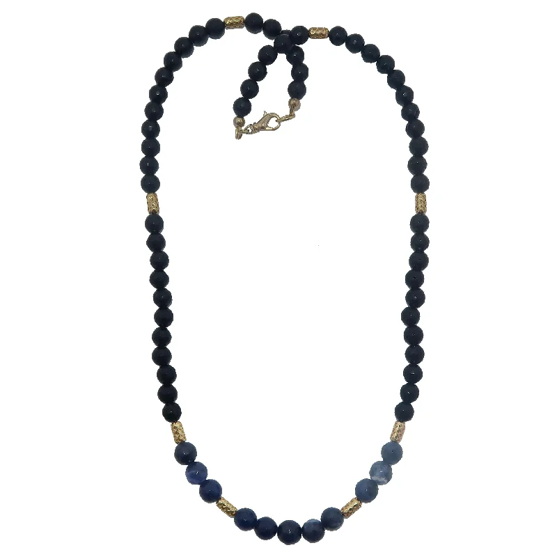 women’s silver chain necklaces -Black Tourmaline Necklace Sodalite Flair of Gold