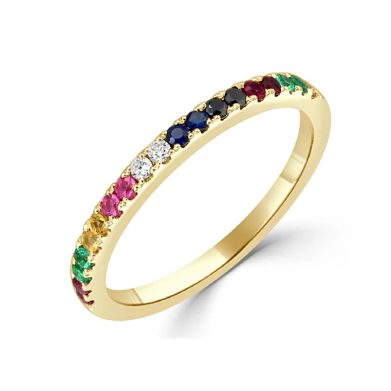 women’s handmade engagement rings -Joelle Rainbow Sapphire & Diamond Band Ring 14k Gold