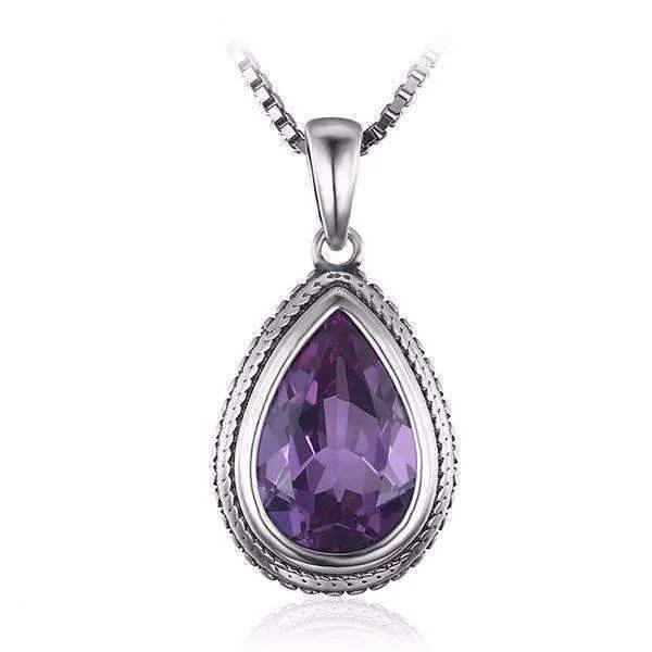 women’s adjustable necklaces -Bezel Set Alexandrite Sapphire Pear 6.6CT Sterling Silver IOBI Precious Gems Pendant Necklace