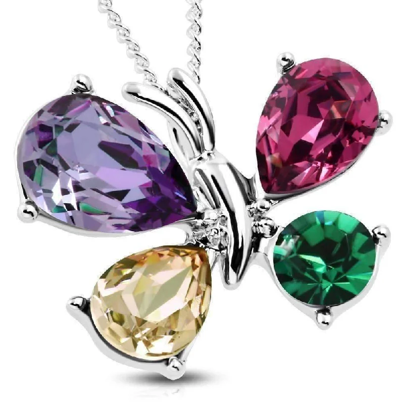 diamond necklaces for women -Whimiscal Butterfly Multi-Colored Crystal Pendant Necklace