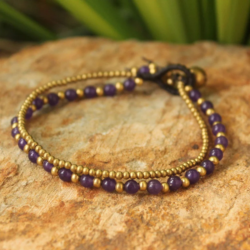 pearl bangles for women -Amethyst & Brass Beaded Bracelet