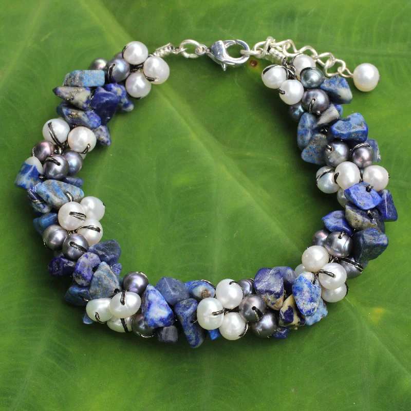 stackable bracelets for women -Gracious Lady Pearl & Lapis Lazuli Bracelet