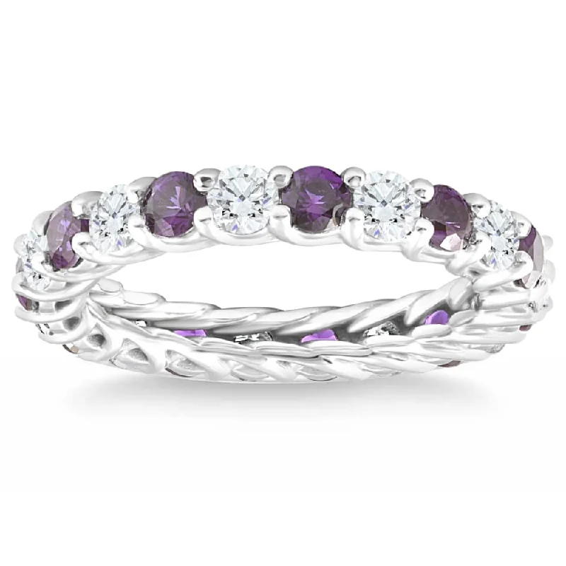 women’s stackable engagement rings -2 1/2Ct Amethyst & Diamond Eternity Ring White Gold