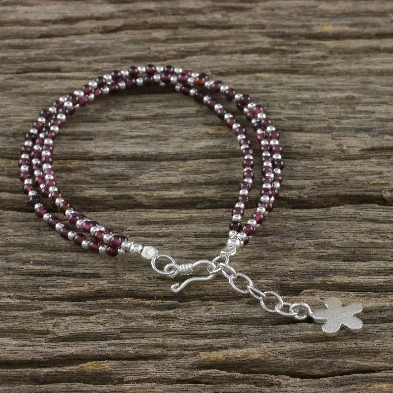 stackable bracelets for women -Natural Joy Karen Silver and Garnet Beaded Bracelet from Thailand