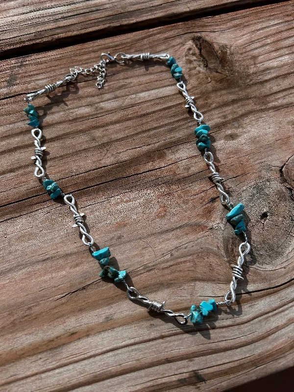 women’s multi-layer necklaces -Turquoise barbed wire necklace